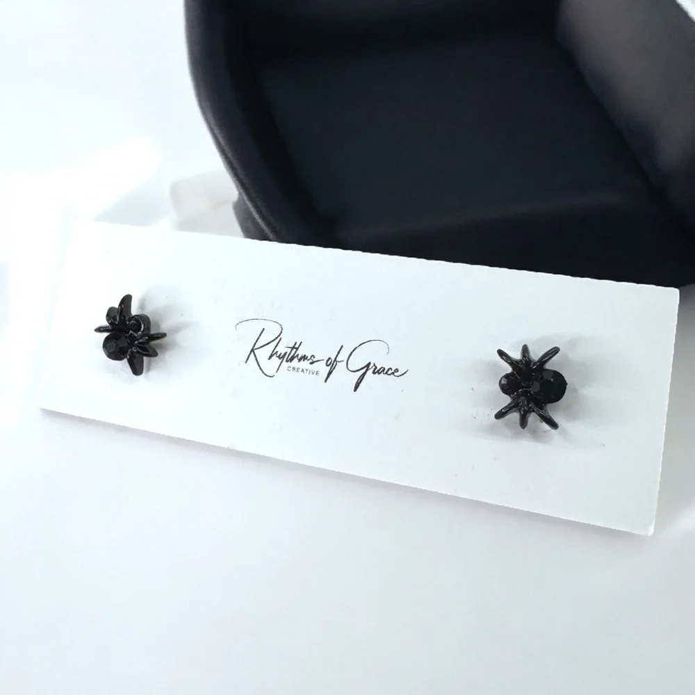 Sparkle & Scare with Halloween Rhinestone Spider Studs🕷️ NWT Black Stud Earrings